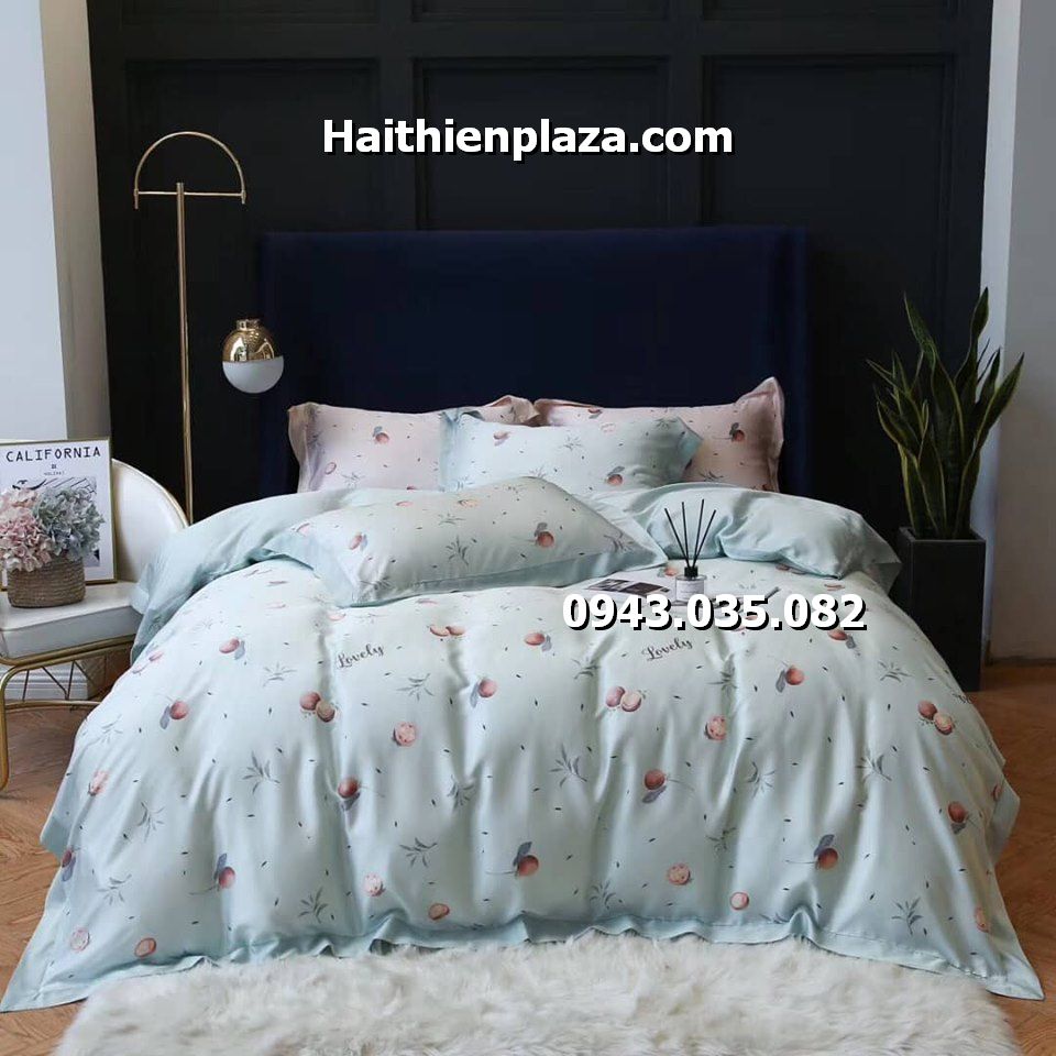 Chăn ga gối lụa tencel mầu xanh Chăn ga gối lụa tencel mầu xanh
