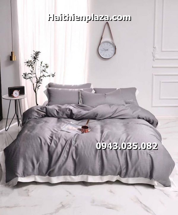 chăn ga gối đẹp mầu ghi lụa tencel