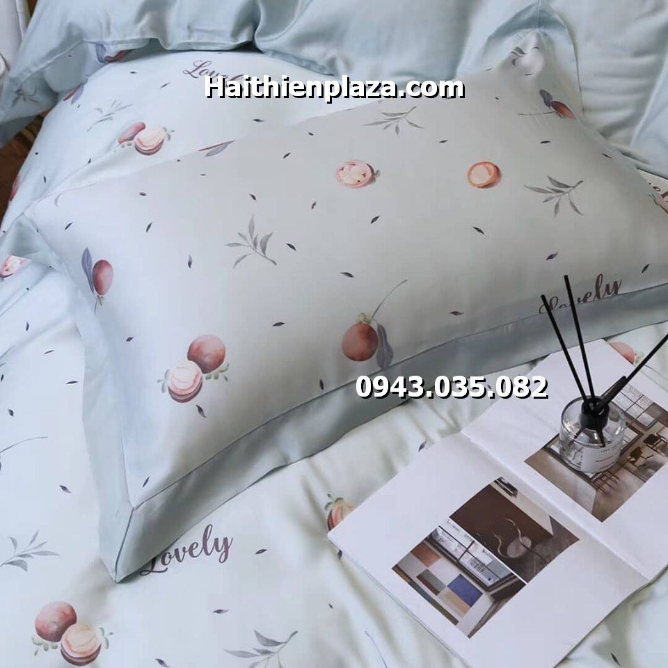 Chăn ga gối lụa tencel mầu xanh 1430 vỏ gối lụa tencel cao cấp