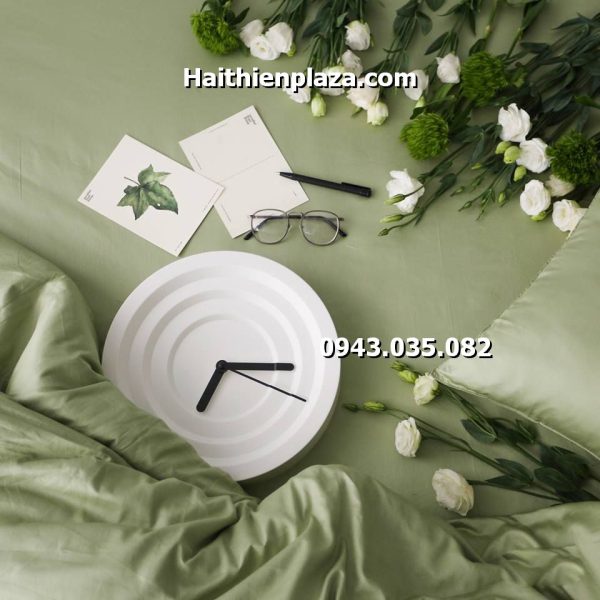chăn ga gối 1 mầu xanh