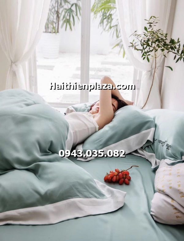 chăn ga gối mầu trơn xanh