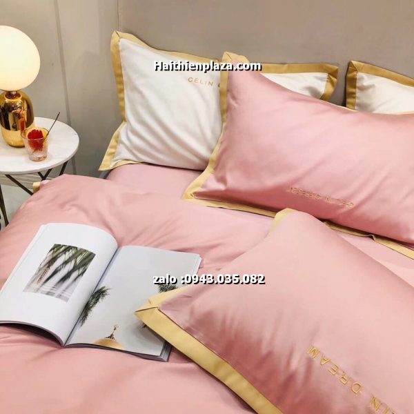 vỏ gối 1 mầu hồng phấn