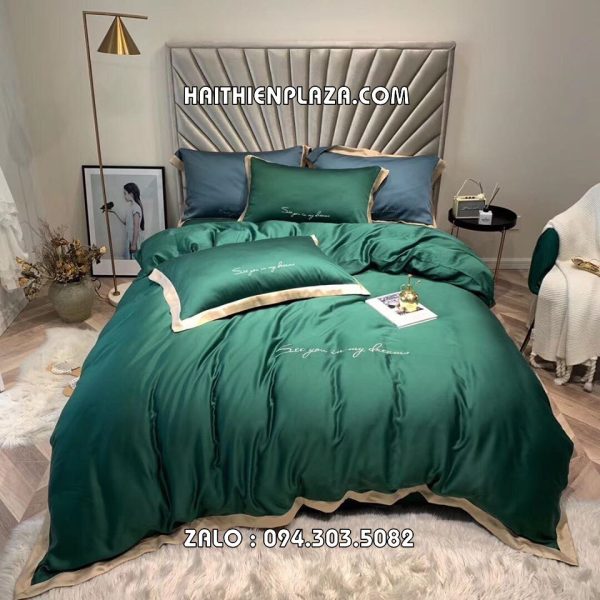 Chăn ga 1 mầu cao cấp mầu xanh lụa tencel