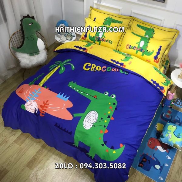 Chăn ga trẻ em hình khủng long Croco