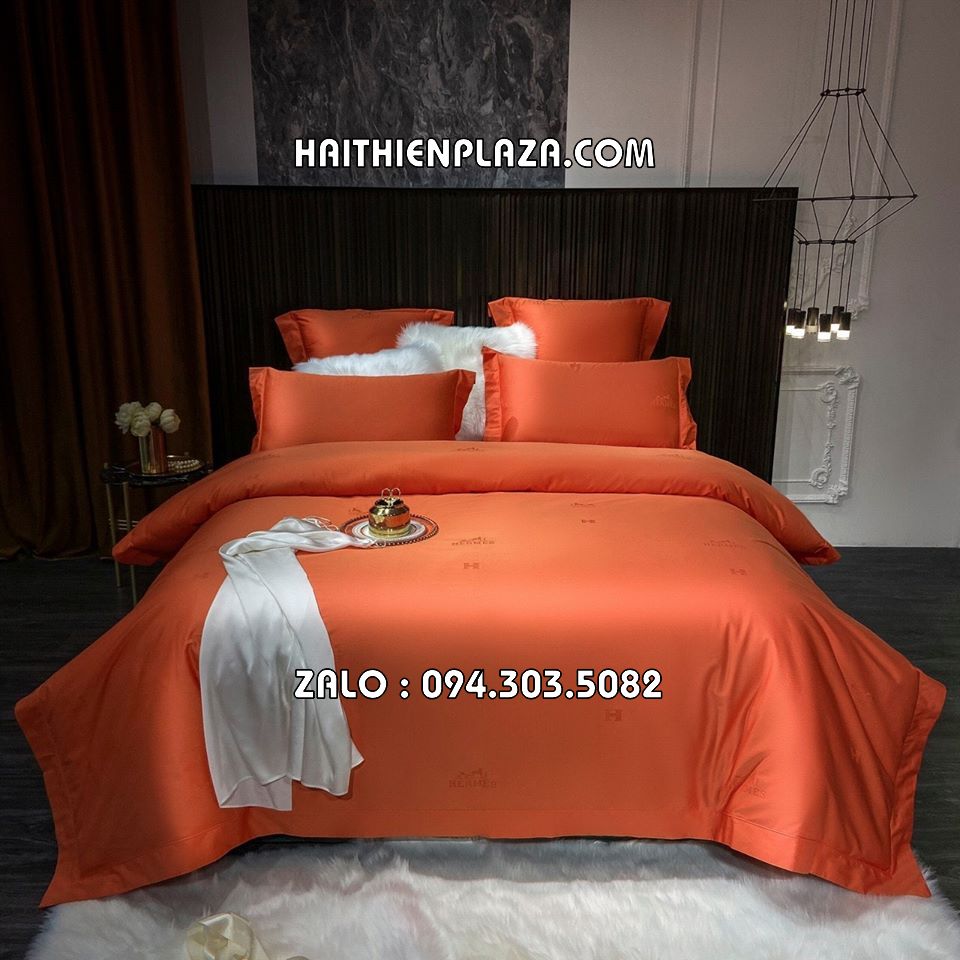 Bộ chăn ga mầu vàng hàng hiệu Hermes Bộ chăn ga mầu vàng hàng hiệu Hermes