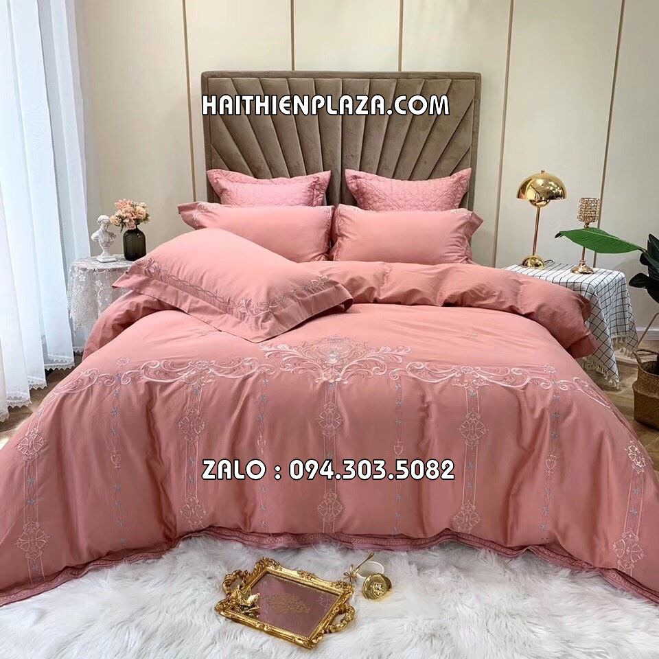 Chăn ga cao cấp 1 mầu hồng lụa 60s Chăn ga cao cấp 1 mầu hồng lụa 60s