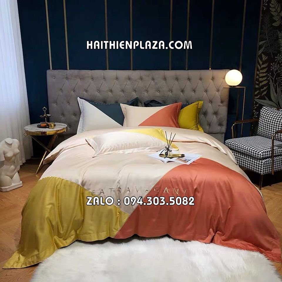 Chăn ga gối đệm mầu cam phối mầu Chăn ga gối đệm mầu cam phối mầu
