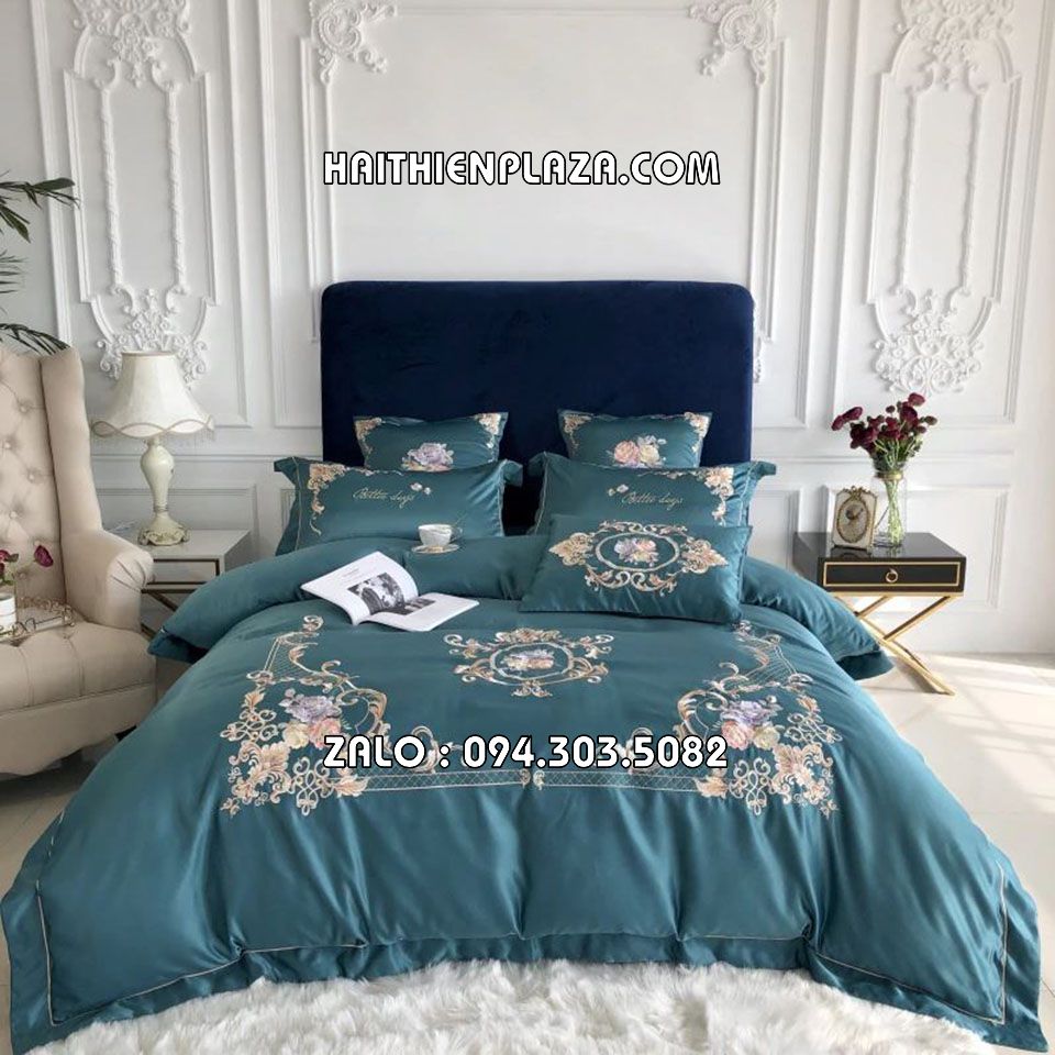 Chăn ga gối đệm mầu xanh lụa Silk Chăn ga gối đệm mầu xanh lụa Silk