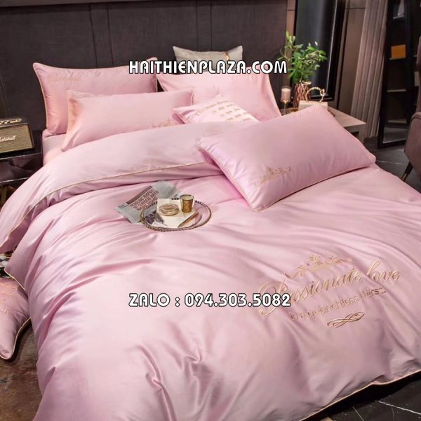 Vỏ chăn ga mầu hồng phấn trơn