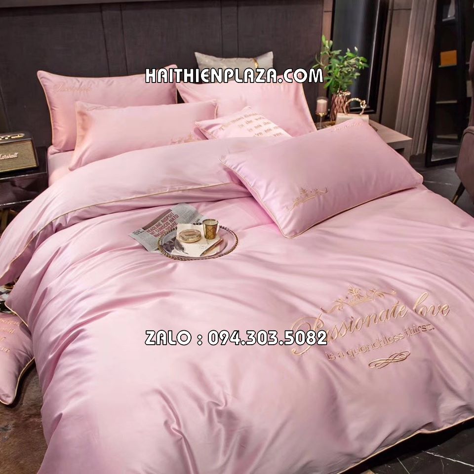 Vỏ chăn ga mầu hồng phấn trơn Vỏ chăn ga mầu hồng phấn trơn
