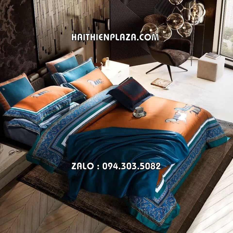 Bộ chăn ga hàng hiệu Hermes mầu vàng Bộ chăn ga hàng hiệu Hermes mầu vàng