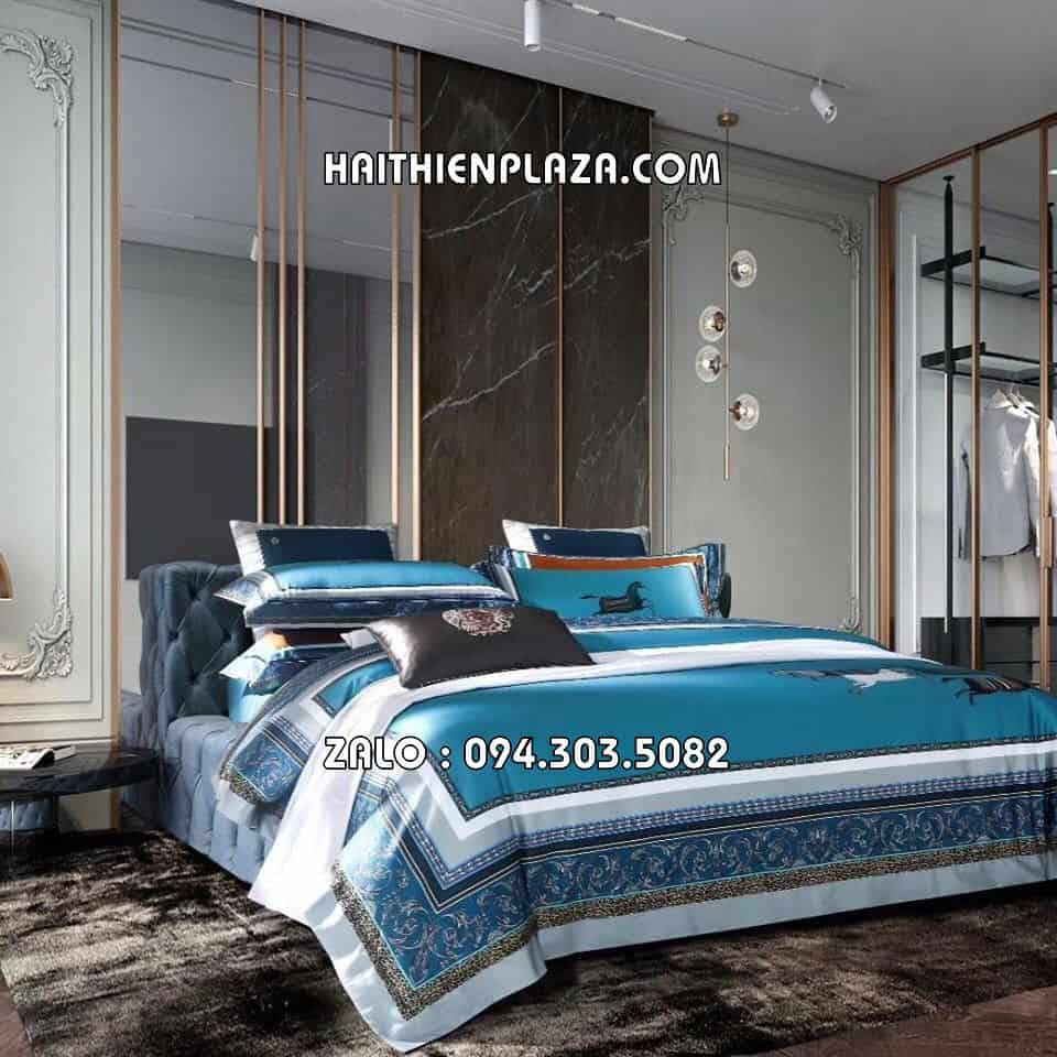 Bộ chăn ga mầu xanh hàng hiệu Hermes Bộ chăn ga mầu xanh hàng hiệu Hermes