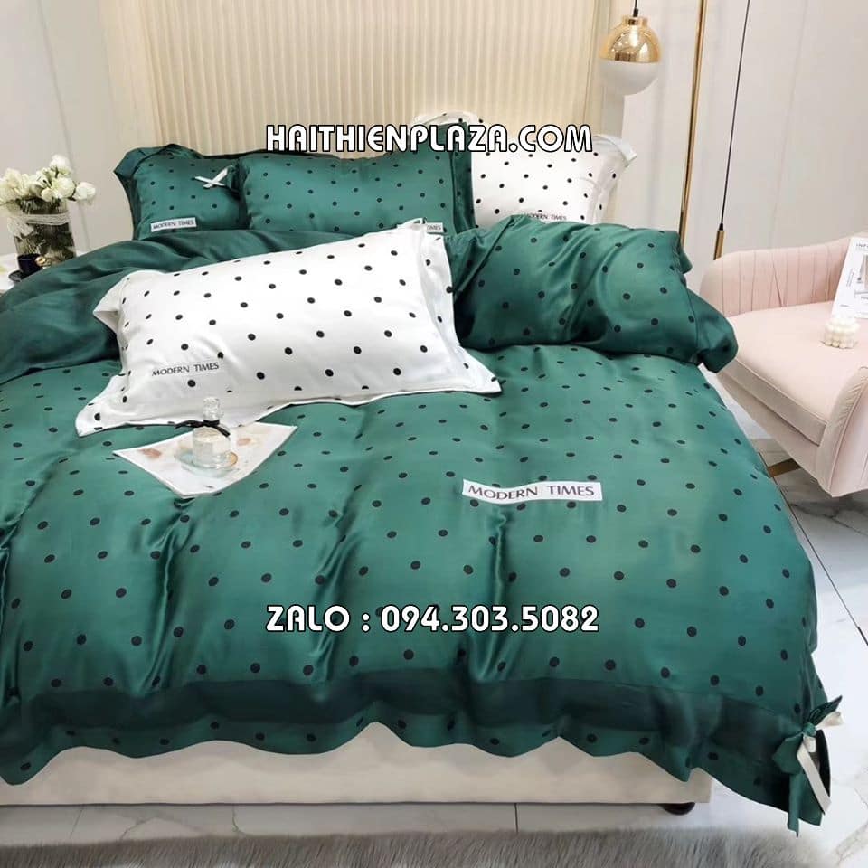 Ga giường đẹp sang trọng mầu xanh