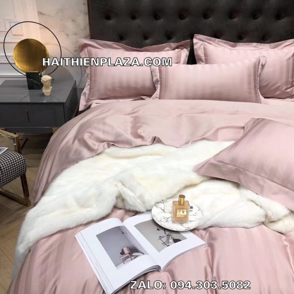 Chăn ga mầu hồng phấn lụa tencel