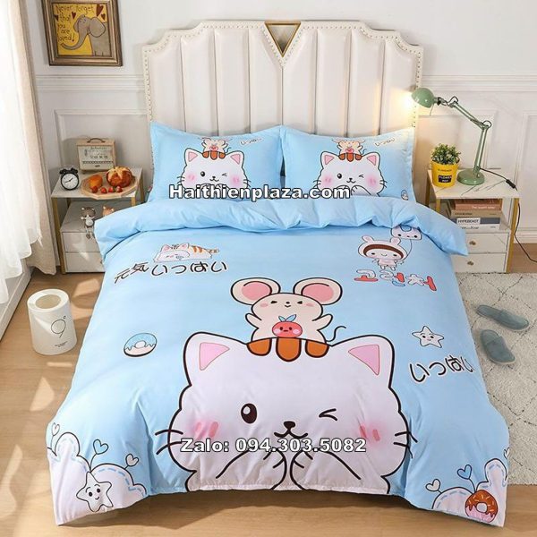 Vỏ chăn ga hình mèo chuột dễ thương