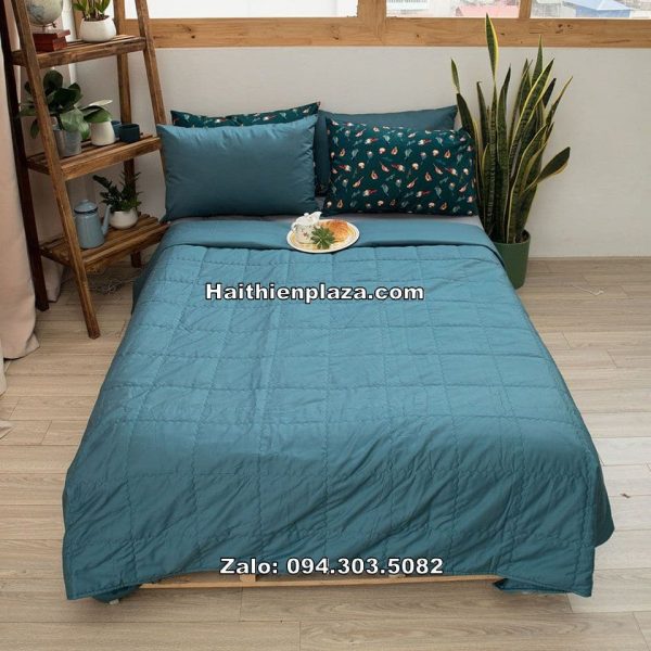 Bộ chăn ga mầu trơn đẹp cotton hàn