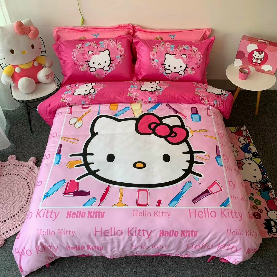 Bộ Chăn Ga Gối Hello Kitty Mầu Hồng - Chất Cotton Mềm Mại