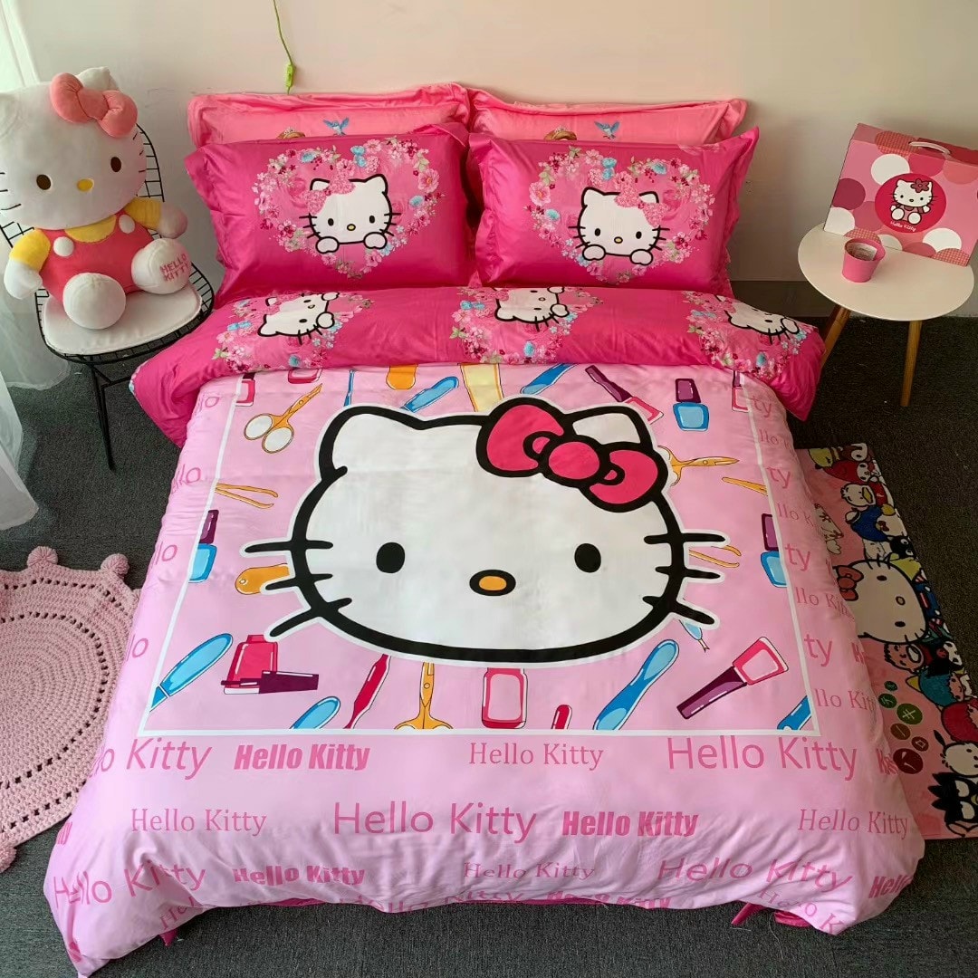 Bộ chăn ga gối Hello Kitty mầu hồng