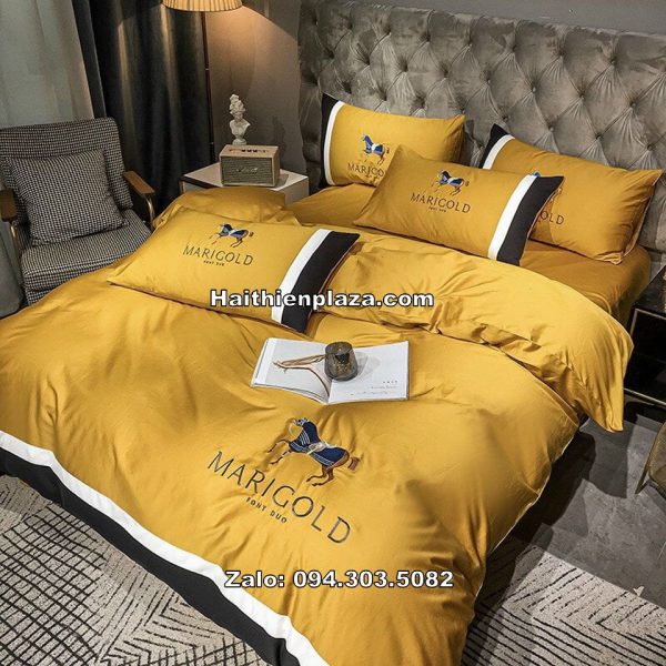 Ga giường màu vàng cotton lụa