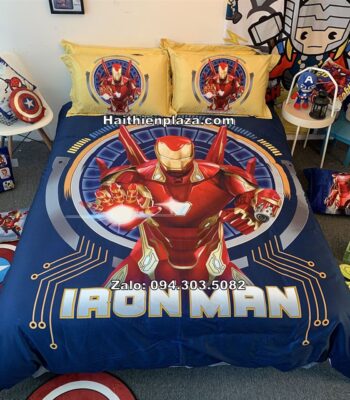 Bộ chăn ga hình Iron Man cotton