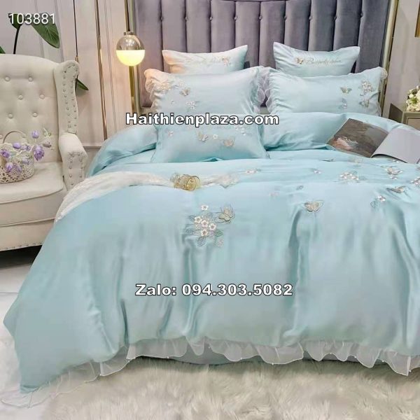 Drap giường lụa Tencel mầu xanh