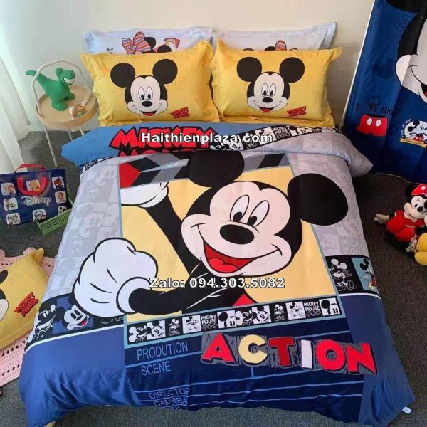 Bộ chăn ga trẻ em cotton hình chuột Mickey
