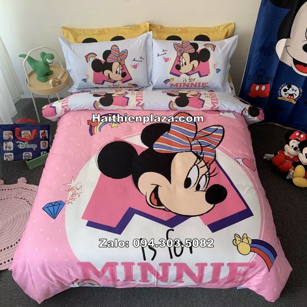 Bộ chăn ga trẻ em chuột Mickey mầu hồng