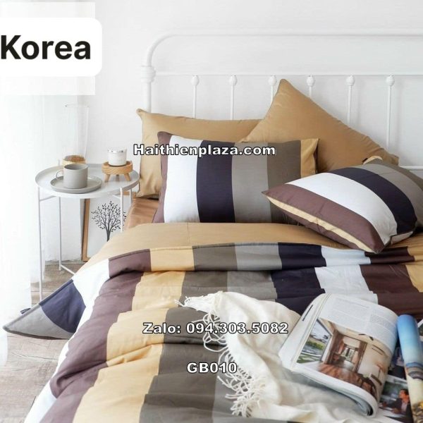Bộ chăn ga cao cấp kẻ sọc cotton hàn