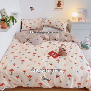 Bộ chăn ga cotton bé gái cây nấm 515 Bo chan ga cotton be gai cay nam