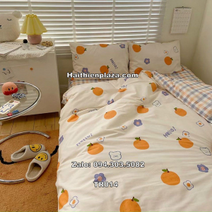 Bộ chăn ga cotton bé gái hoa quả 513 Bo chan ga cotton be gai hoa qua