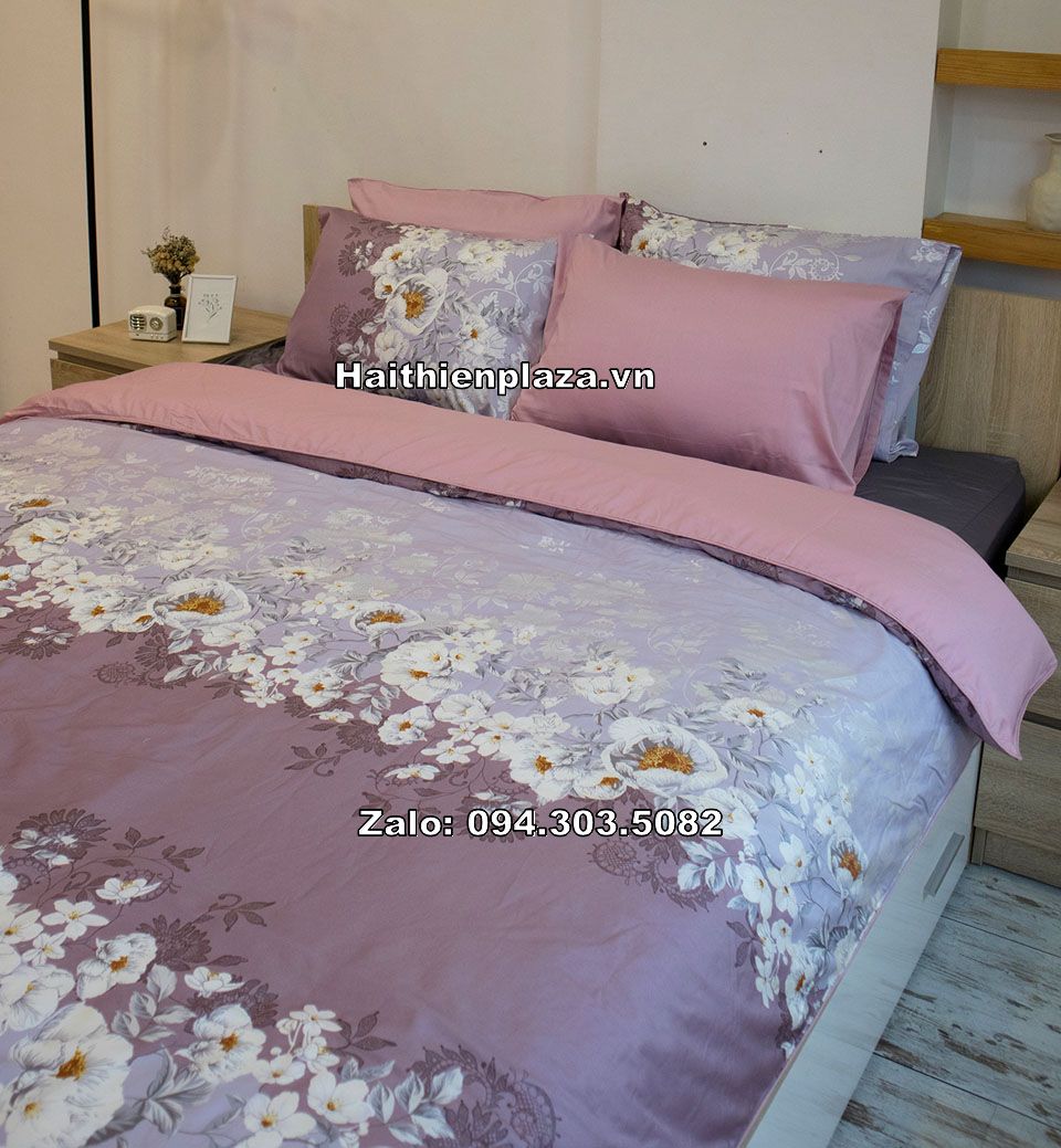 Bộ chăn ga cotton hàn hình hoa 846 Bộ chăn ga cotton hàn hình hoa