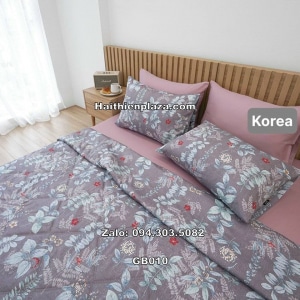 Bộ chăn ga cotton hàn hoa văn 893 Bo chan ga cotton han hoa van
