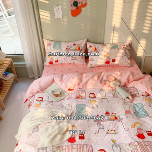 Bộ chăn ga mầu hồng bé gái dễ thương 513 Bo chan ga mau hong be gai de thuong