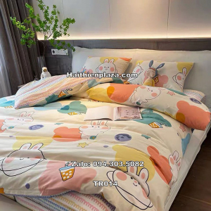 Bộ chăn ga thỏ con dễ thương cotton 513 Bo chan ga tho con de thuong cotton