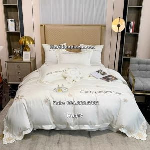 Bộ chăn ga cao cấp mầu trắng hoa anh đào 471 Bo chan ga cao cap mau trang hoa anh dao
