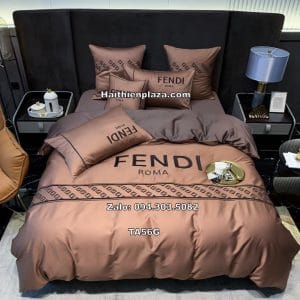 Bộ chăn ga thương hiệu mầu nâu Fendi 470 Bo chan ga thuong hieu mau nau Fendi