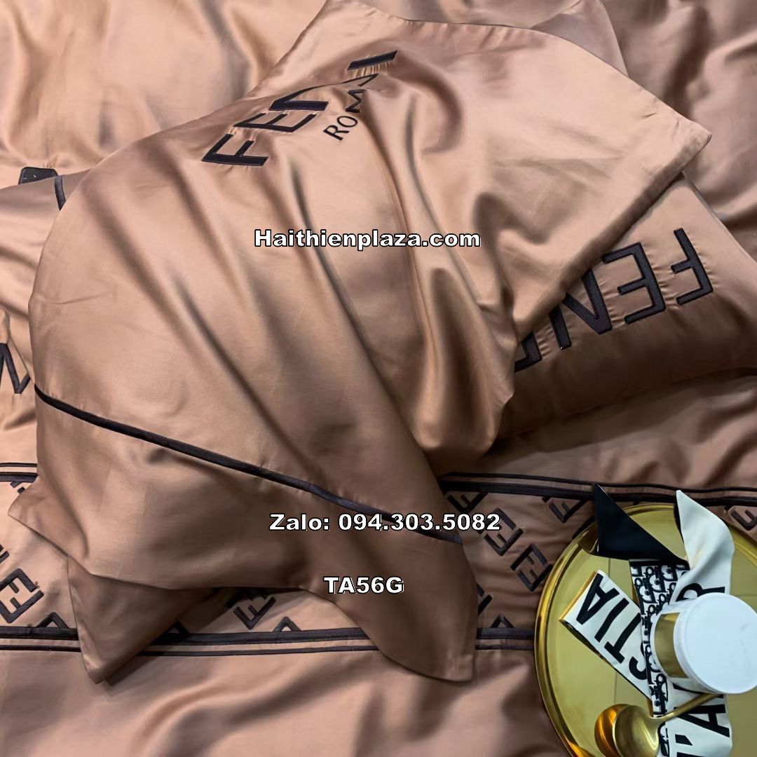 Bộ chăn ga thương hiệu mầu nâu Fendi 469 chăn ga gối mầu nâu
