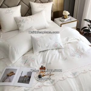 Bộ chăn ga cao cấp bướm trắng thêu 518 Bo chan ga cao cap buom trang theu