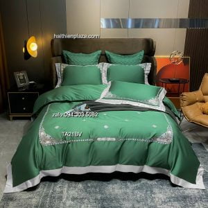 Bộ chăn ga cao cấp lụa Tencel 100s mầu xanh 945 Bo chan ga cao cap lua Tencel 100s mau xanh