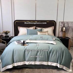Chăn ga gối một mầu xanh lụa tencel 946 Chan ga goi mot mau xanh lua tencel