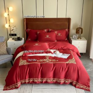 Bộ chăn ga cao cấp lụa tencel mầu đỏ 943 Bo chan ga cao cap lua tencel mau do