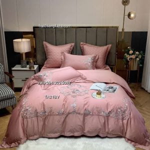 Bộ chăn ga gối màu hồng 943 Bo chan ga goi mau hong