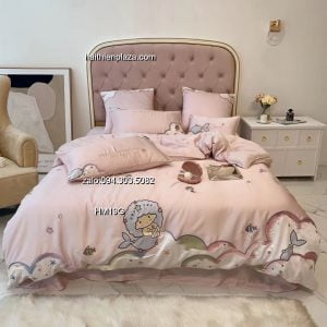 Bộ chăn ga lụa tencel nàng tiên cá 896 Bo chan ga lua tencel nang tien ca