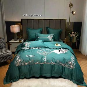 Bộ chăn ga mầu xanh lụa tencel mềm mại 942 Bo chan ga mau xanh lua tencel mem mai