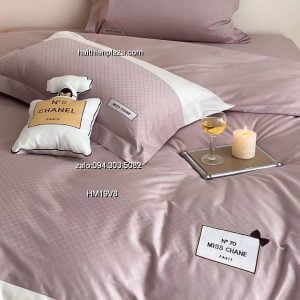 Bộ chăn ga thương hiệu Chanel mầu tím 520 Bo chan ga thuong hieu Chanel mau tim