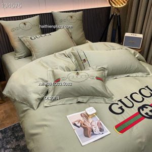 Bộ chăn ga thương hiêu Gucci mầu xanh 519 Bo chan ga thuong hieu Gucci mau xanh