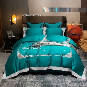 Chăn ga cao cấp mầu xanh lụa tencel ga phủ 943 Chan ga cao cap mau xanh lua tencel ga phu