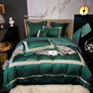 Chăn ga cao cấp mầu xanh vải lụa 7 món 516 Chan ga cao cap mau xanh vai lua 7 mon