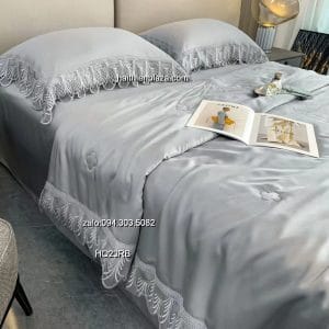 Chăn ga gối màu xám lụa tencel 946 Chan ga goi mau xam lua tencel