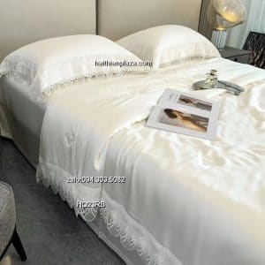 Chăn ga mầu trắng lụa tencel cao cấp 945 Chan ga mau trang lua tencel cao cap